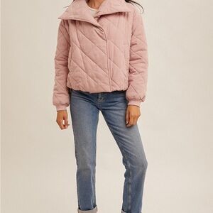 NWT Hem & Thread Light Pink Quilted Puffer Jacket (CB)